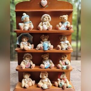 Cherished Teddies 12 month 1993 Collection with Display Shelf